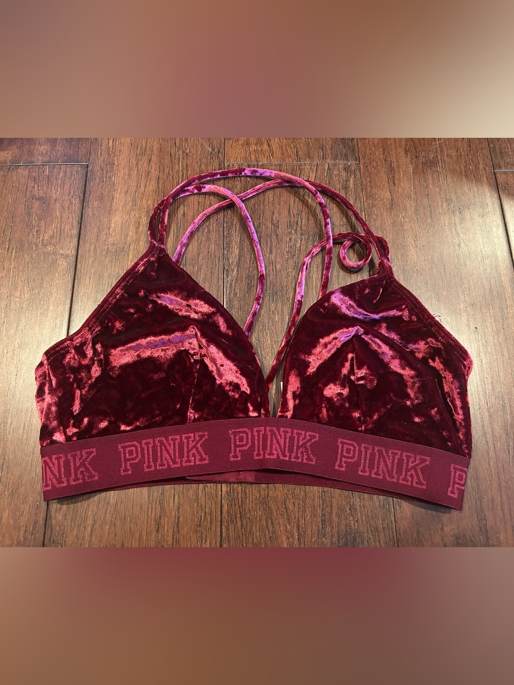 Pink Victoria's Secret Large Unlined Women's Bralette Bra Crushed Velvet